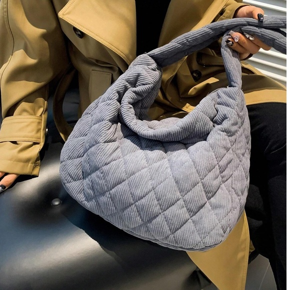 Luxe Quilted Corduroy Puffer Messenger Shoulder Crossbody Travel Bag - Picture 8 of 12